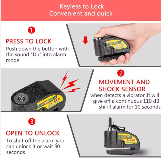 CANDADO DISCO CON ALARMA PARA MOTO O BIC